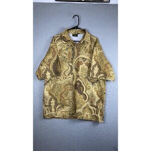 Vintage Monzini Collection Shirt Mens Large Brown Paisley Short Sleeve Button